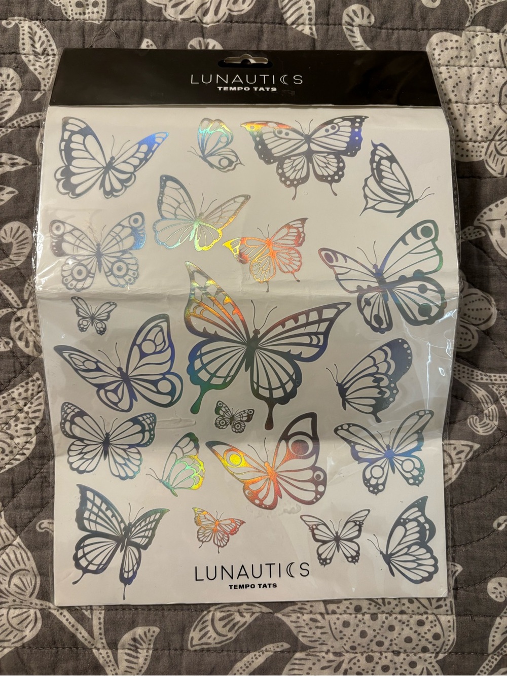 Lunautics Holographic Butterfly Temporary Tattoos - Silver Rainbow
